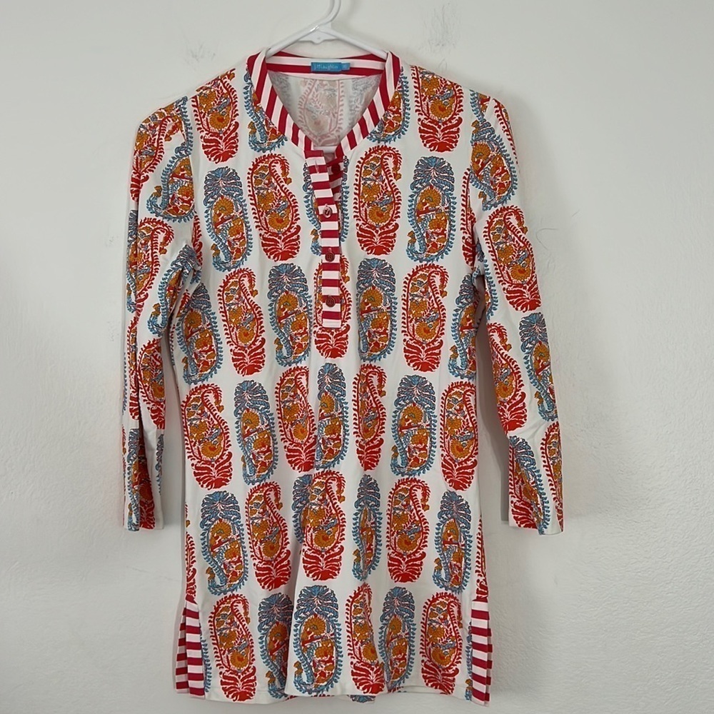 J.McLaughlin Women’s Paisley Tunic Spandex Nylon Floral Top Size XS 3/4 sleeves